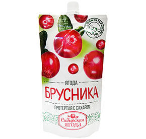 Протертая с сахаром брусника Сибирская Ягода 028кг дпак ООО ТПК САВА 155₽