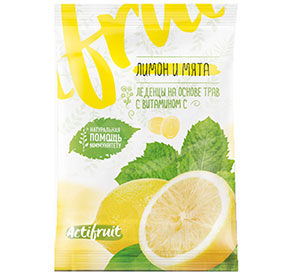 Леденцовая карамель Актифрут лимон/мятой 60г ф/п Гуслица 