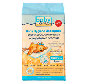 Babyline детские одноразовые пеленки с гелевым абсорбентом 90/60см  5шт
