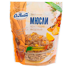 Запеченные мюсли Ол`лайт хруструстящие медововые с фруктами и орехами 280гр
