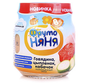 Фрутоняня Пюре из говядины, цыпленка и кабачка 100гр (с 8 мес)