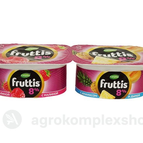 Fruttis "СуперЭкстра" 8,0%  Продукт йогуртный пастериз. с малиной/с ананасом и дыней 0,115 кг 