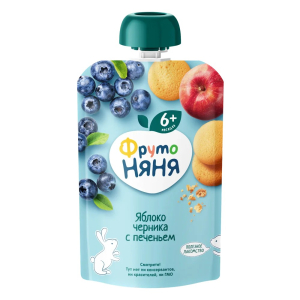 Пюре с печеньем ФрутоНяня яблоко, черника, арония 90г. (для Мантеры)