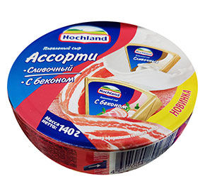 Сыр плавленый Hochland ассорти сливочный бекон к/к 140г [м]