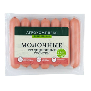 Сосиски "Молочные" 0,365кг Продукт мясн.колбасн.изд.вареное кат. Б МГА охл. Агрокомплекс