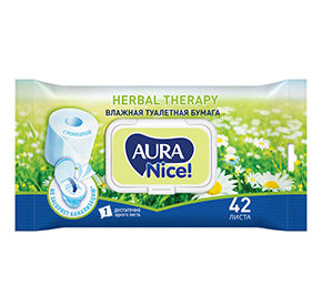 Влажная туалетная бумага 42шт Aura NICE с крышкой м/уп