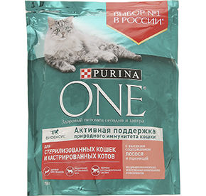 Корм сухой ONE STERILCAT Лосось и Пшеница 750гр