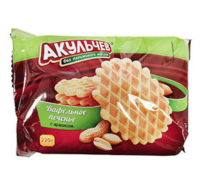 Печенье сахарное Вафельное рассыпчатое с арахисом Акульчев 220гр