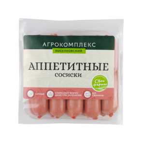 Сосиски Аппетитные 0,5 кг Колбасные изделия вареные из мяса ц/б.второго сорта охл. Агрокомплекс
