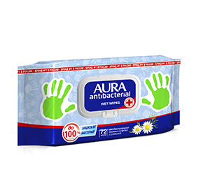 Влажные салфетки 72 шт Aura антибактериальные м/уп