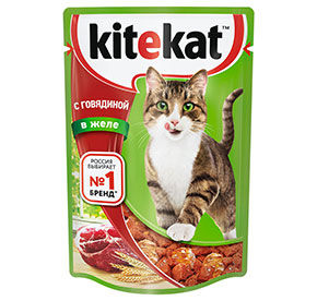 Влажный корм для кошек KITEKAT с сочными кусочками говядины в желе, 85г