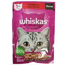 Корм для взрослых кошек Whiskas Желе из говядины и ягненка 75гр