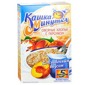 Хлопья овсяные Кашка-Минутка персик со сливками к/кор 215гр
