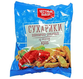 Сухарики жареные пшенично-ржаные со вкусом краба м/уп Честный Выбор 120гр