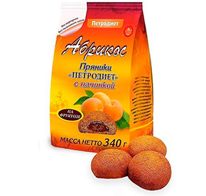 Пряники Петродиет с начинкой Абрикос на фруктозе, пакет 340 г