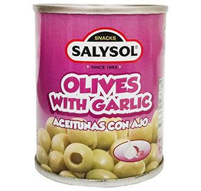 Зеленые оливки Salysol без косточки фаршированные чесноком 50гр