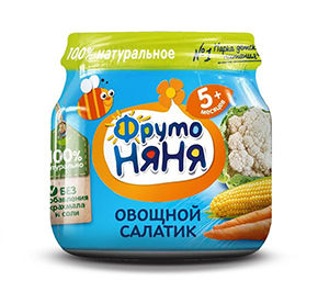 Пюре ФрутоНяня цветная капуста, кукуруза, морковь - овощной салатик, 80г. (для Мантеры) 