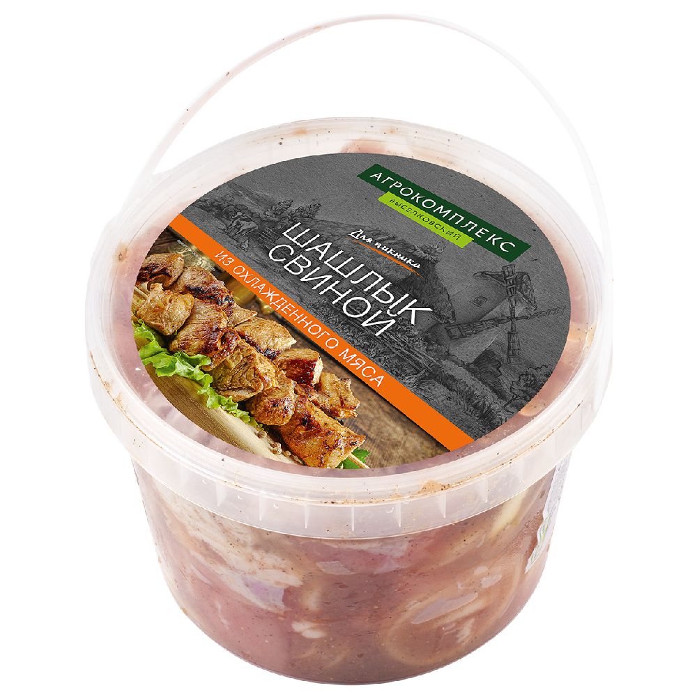 Шашлык маринованный свиной мелкокусковой безкостный охл ведро 1 кг Агрокомплекс 420₽