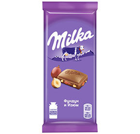 Шоколад Milka молочный фундук-изюм 85г