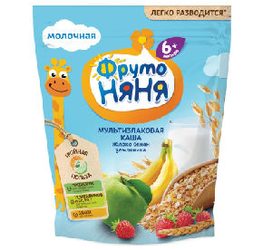 ФрутоНяня Каша мультизлаковая с яблоком, бананом и земляникой 200гр