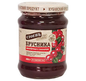 Ягода протертая с сахаром Стоевъ Брусника с/б (евро) 280г