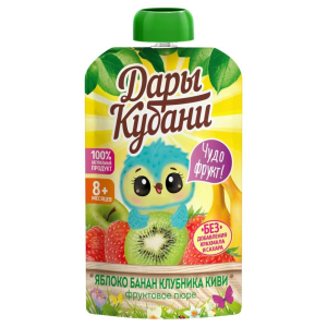 Пюре  90 г Дары Кубани фруктовое из яблок, бананов, клубники и киви д/п