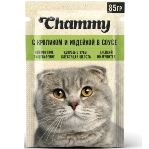 Корм 85 гр Chammy для кошек с кроликом и индейкой в соусе м/уп