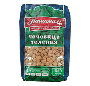Чечевица зеленая Националь в/с 450г м/уп