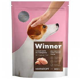 Корм сухой WINNER для взрослых собак мелких пород с говядиной м/у 0,8кг