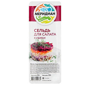 Сельдь Меридиан филе-кусочки в масле кубики для салата 250гр