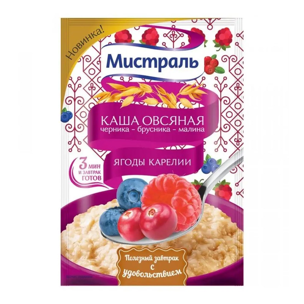 Каша 40 г Мистраль овсяная черника-брусника-малина Ягоды Карелии муп 40₽