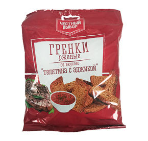 Сухарики жареные ржаные Честный выбор со вкусом и запахом телятины с аджикой 120гр