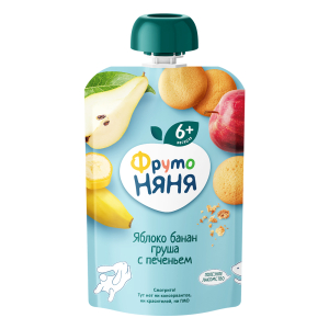 Фрутоняня пюре яблоко, банан, груша с печеньем (гуалапак) 90 гр