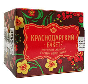 Чай Добрыня Краснодарский букет черный с мятой и брусникой к/уп 50г