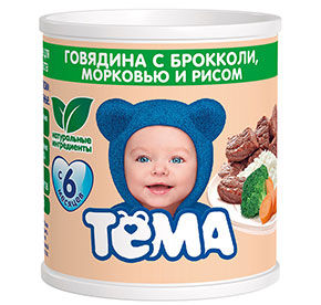 Пюре Тёма из говядины с брокколи, морковью и рисом с 6мес 100гр