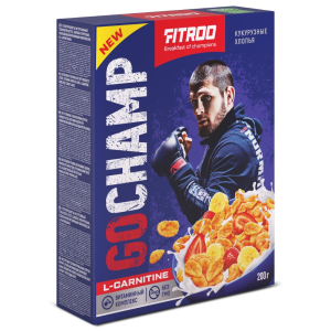 Хлопья кукурузные 200гр GO CHAMP Х, обогащенные витаминным комплексом и L-карнитином к/уп 