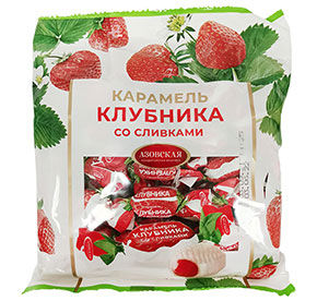 Карамель с фруктовой начинкой со вкусом клубники и сливок 250 г/12шт
