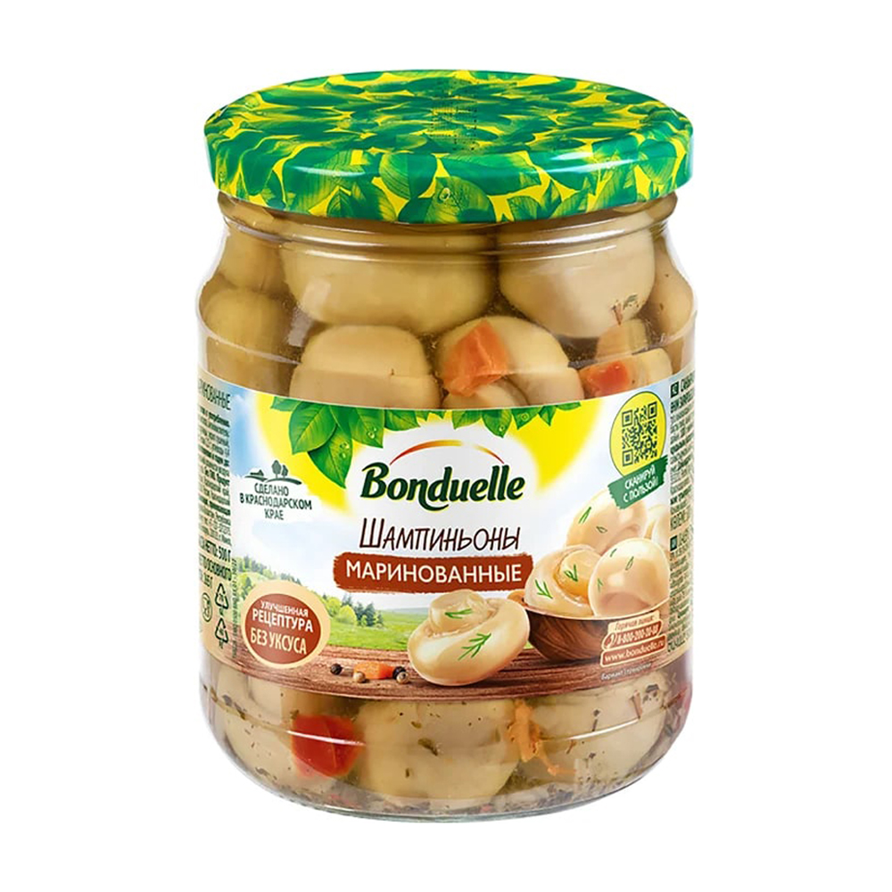 Бондюэль Шампиньоны Маринованные 500 мл стб 340₽