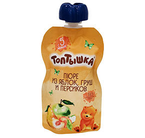 Пюре Топтышка из яблок, груш и персиков 90гр