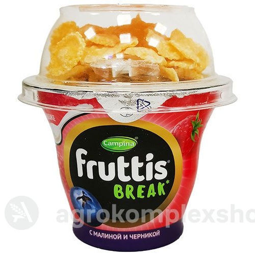  Fruttis "Вкусный перерыв" 2,5% Прод.йогуртный пастериз.с малин./черник.,хлопья кукур.глазир 0,175кг