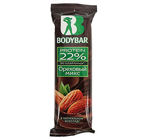 Батончик протеиновый ОРЕХОВЫЙ МИКС вгорьком шоколаде 50г м/у 22 %  BODYBAR