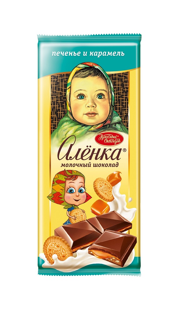 Шоколад с карамельной и молочной начинкой с печеньем Аленка 87гр 133₽
