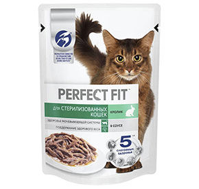 Корм для стерилизованных кошек Perfect Fit кролик, 75г пауч