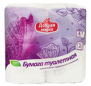 Бумага туалетная Добрая марка 3-слойная аромат сирени 4шт 115₽