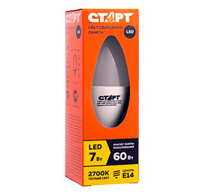 Лампа светодиодная  Старт Эконом теплый свет Свеча 2700К 7W E14 1шт