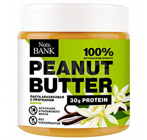 Арахис Nuts BANK обжаренный тертый с протеином с ванильным вкусом 75гр