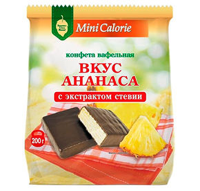 Конфеты Mini Calorie вафельные вкус Ананаса с экстрактом стевии м/уп 200гр