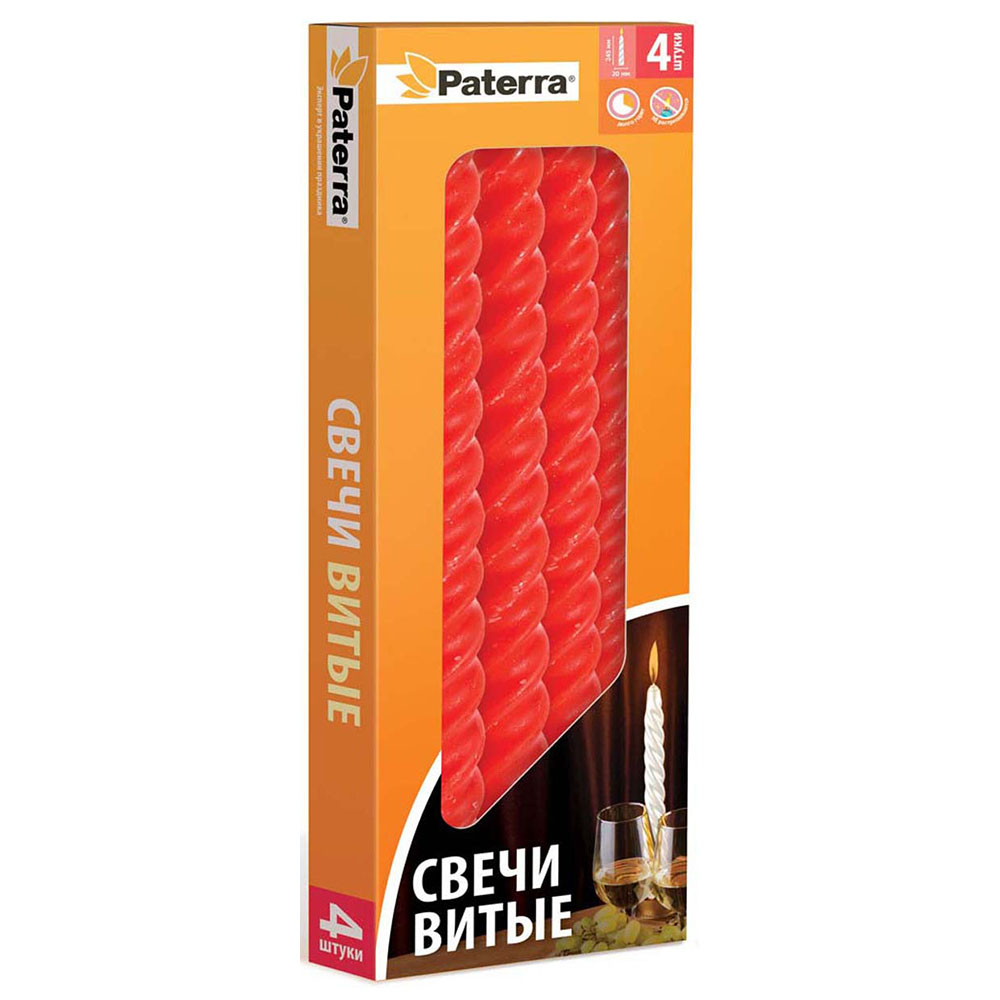 Свечи витые красные Paterra 4шт 194₽