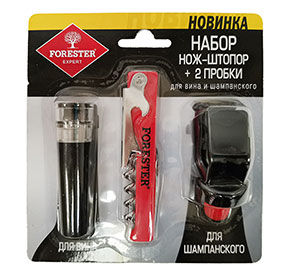 Нож-штопор + 2 многоразовые пробки для игристого вина Forester