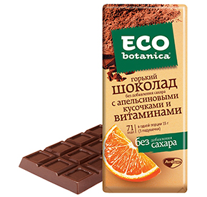 Шоколад Eco botanica горький с апельсиновыми кусочками и витаминами 90гр